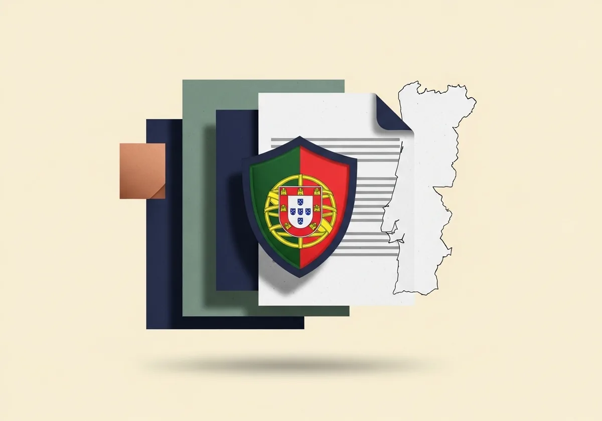 Ilustracao editorial sobre licenciamento SRIJ e risco em operadores internacionais para o jogador portugues.