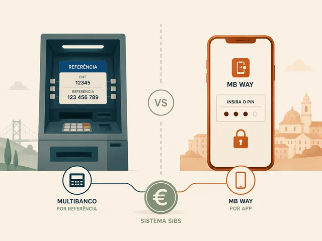 Comparativo visual entre Multibanco (referencia em ATM) e MB WAY (pagamento movel pela app) como metodos de deposito em casinos online portugueses.